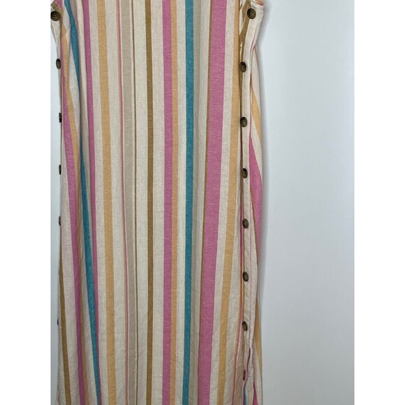 Westbound 100% Linen Multi Color Stripe Sleeveless Midi Shift Dress Size Medium - Picture 3 of 10